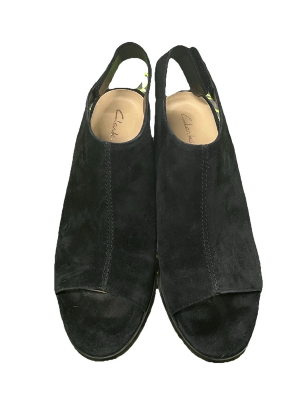 Clarks Black Suede Open-Toe Slingback Mules